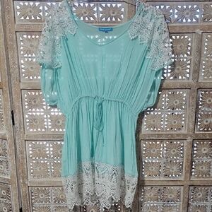Swim Coverup With Lace Trim And Shoulder Cinch Waist S